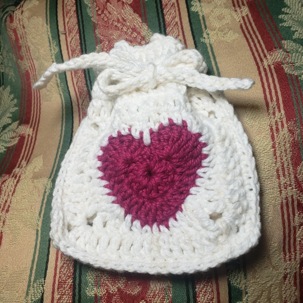 Hand Crafted Heart Granny Square Soap or Treat Bag